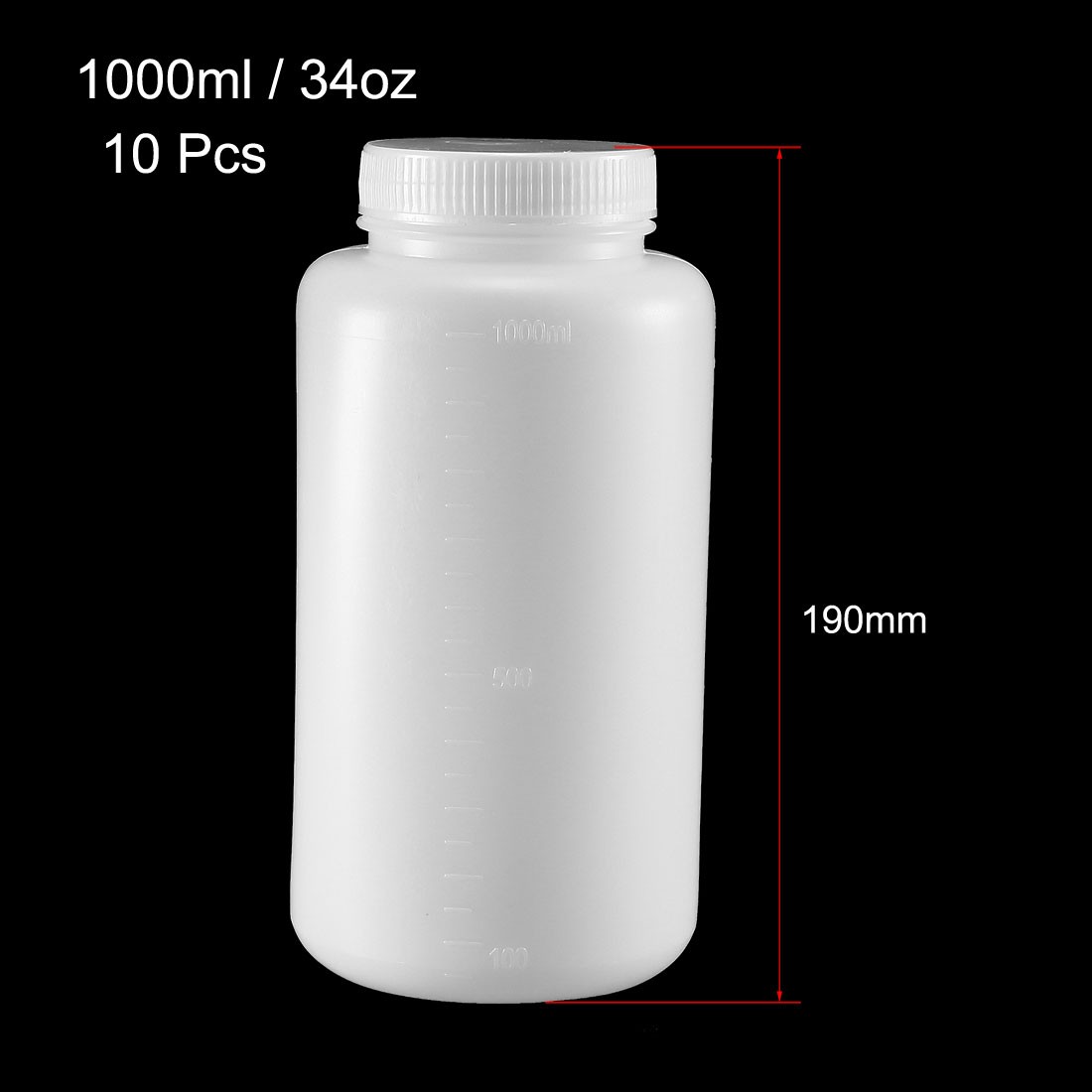 10 x Plastic Lab Reagent Bottle 1000ml/34oz Sample Sealing Storage Container