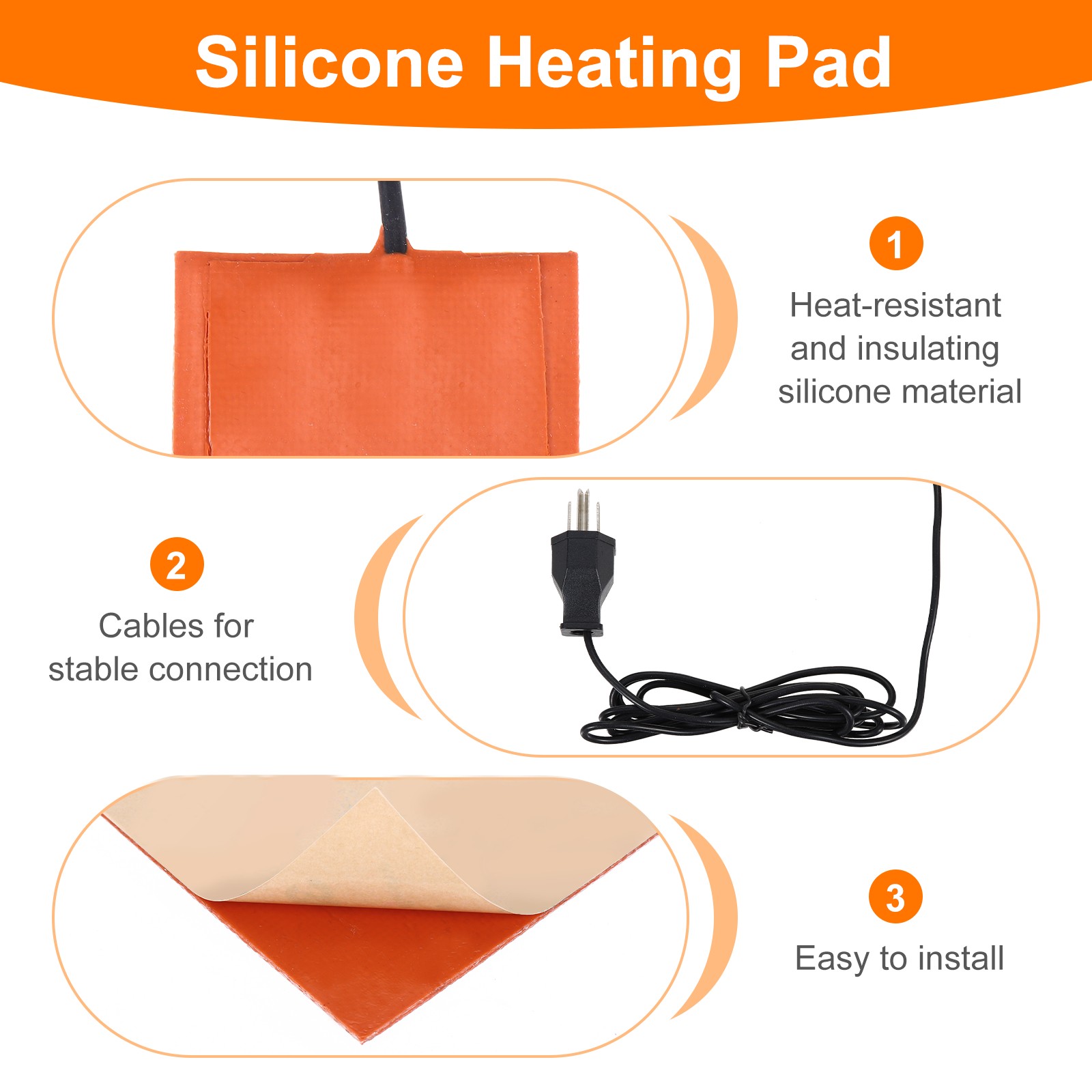 Heater Mat Silicone Heating Pads 120V 50W Heating Pad 127mm x 50.4mm