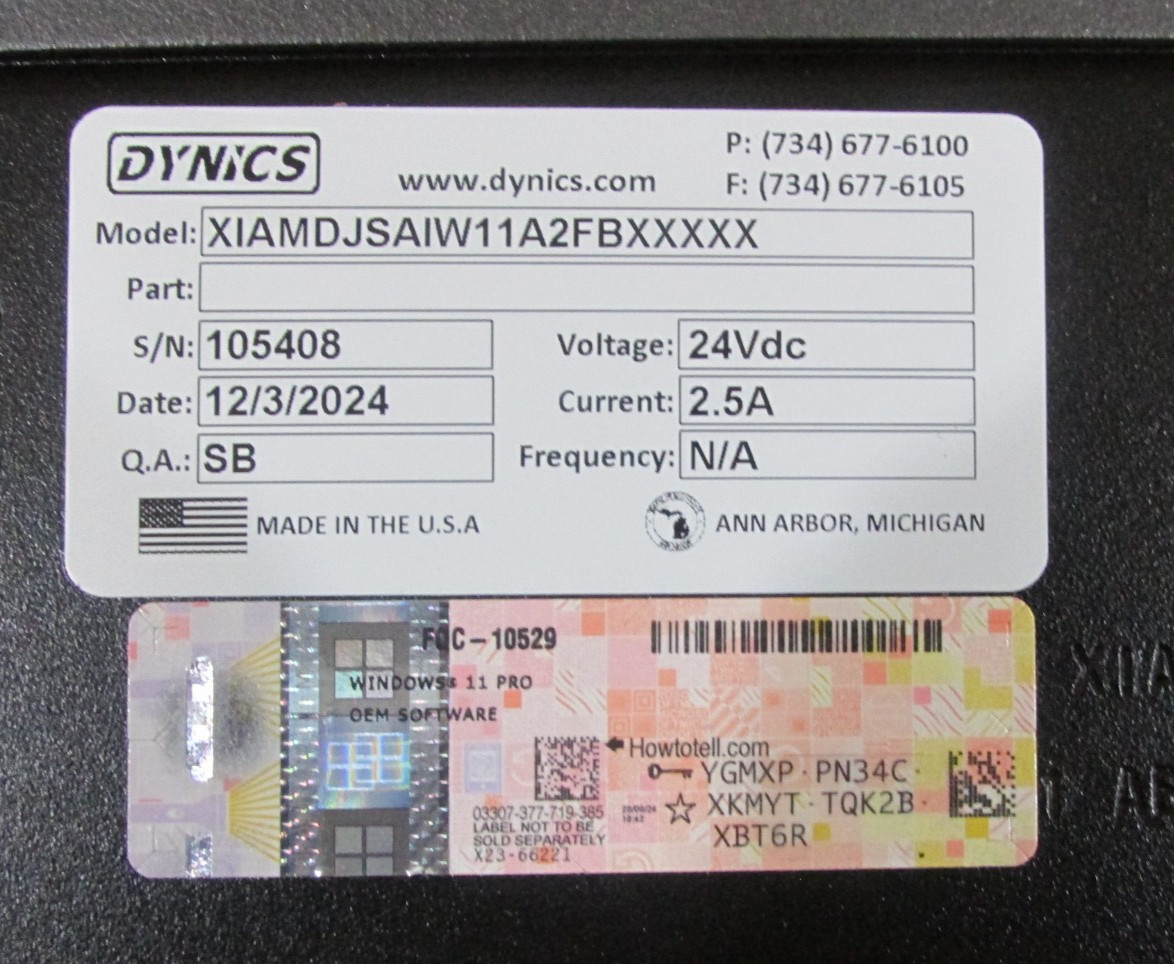 Dynics DNIBTMSDJD1W76TM3X Industrial Computer 24 VDC Windows 11 PRO
