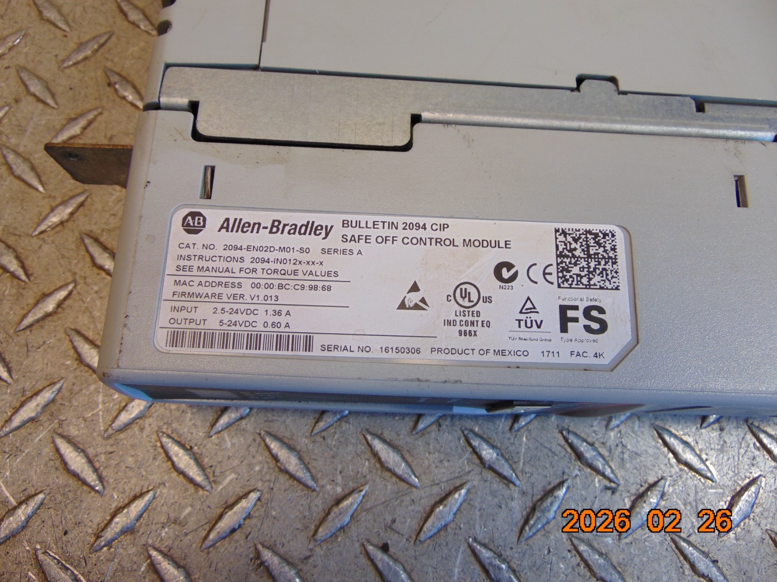 ALLEN BRADLEY 2094-EN02D-M01-S0 SER A SAFE OFF CONTROL MODULE