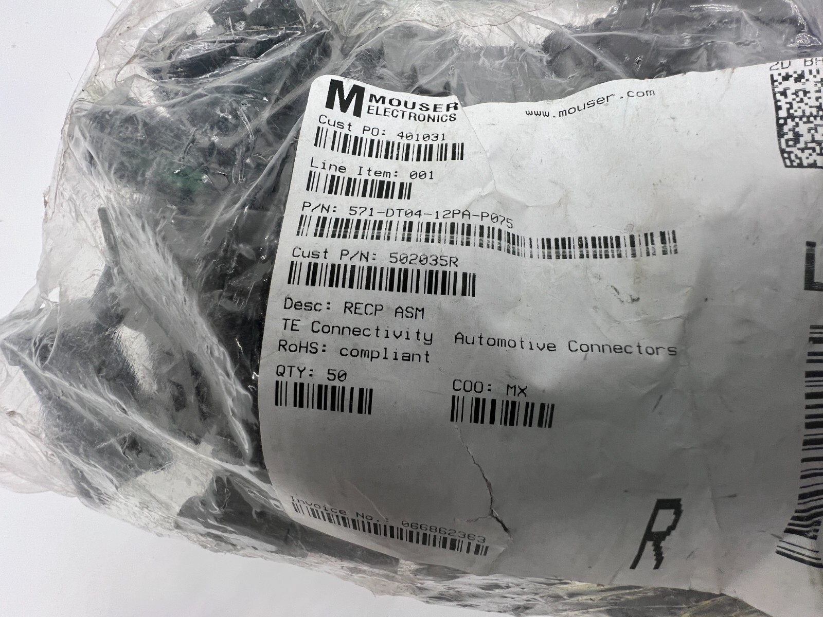 (QTY 50) TE Connectivity Deutsch Automotive 571-DT04-12PA-P075 Connector Housing