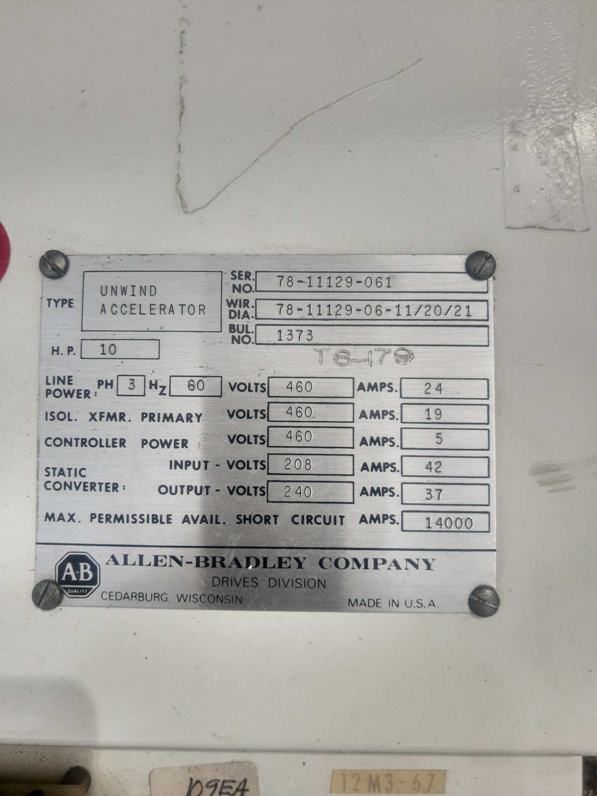 NEW RARE Allen Bradley Unwind Accelerator Control Box Amp # 78-11129-061 XFMR