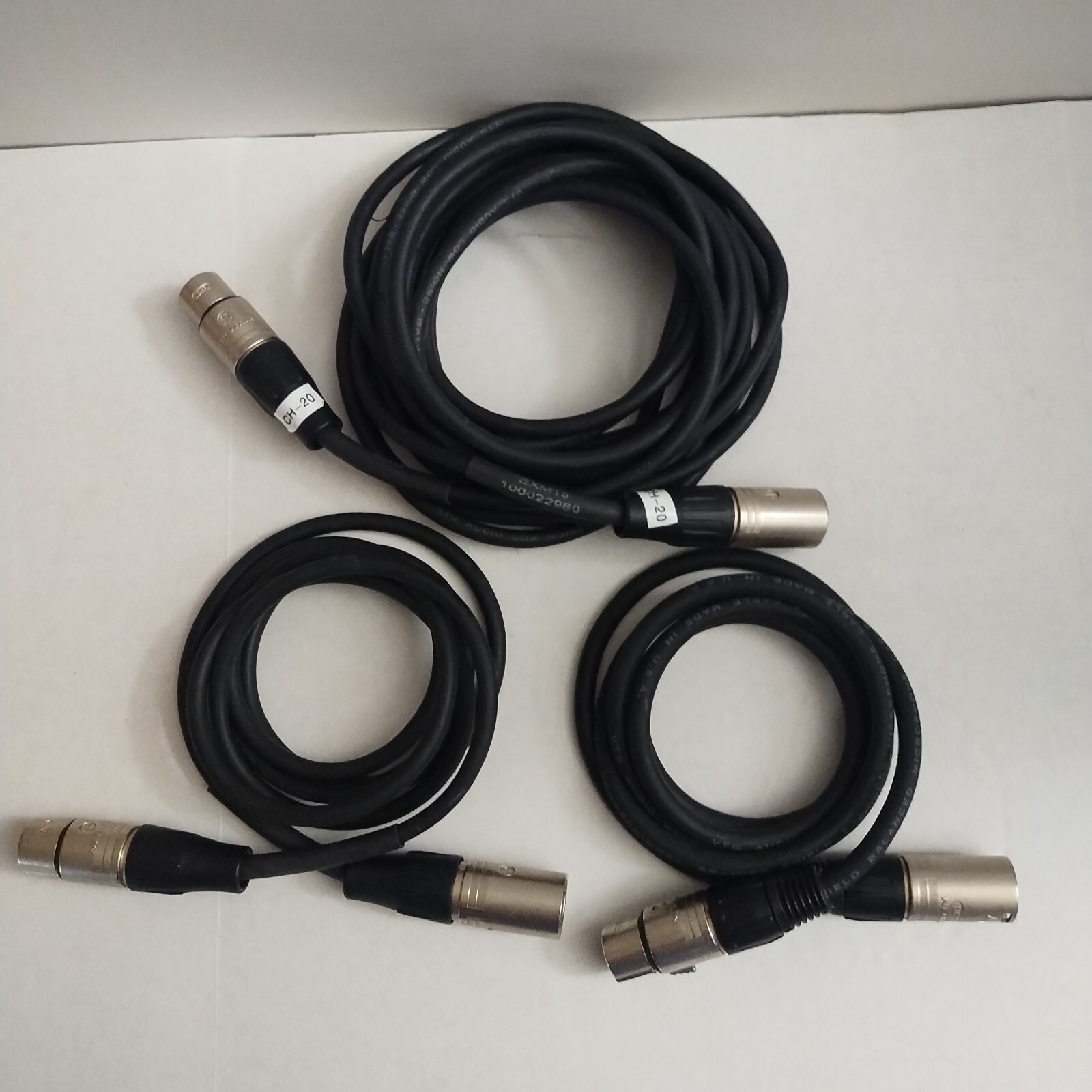 Set of 3 NEUTRIK 3 Pin Male 3 Pin Female 3 MX Cable 4ft-5ft-15ft Made in USA