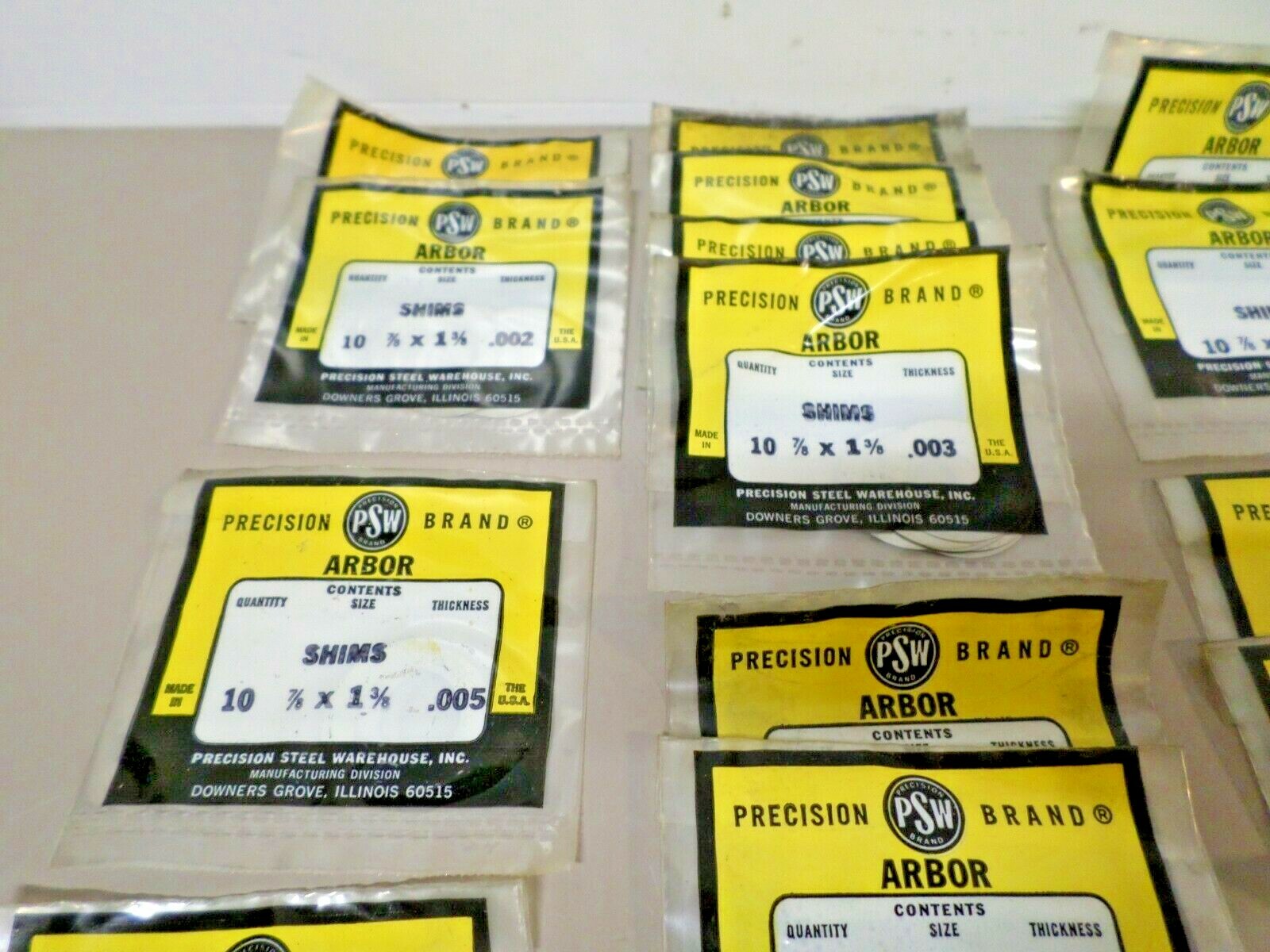Lot of New Old Stock PSW 7/8″ ID x 1-3/8″ OD Arbor Shims .0001 – .010