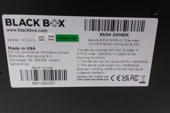 Black Box KVS4-2008VX 8-Port DH Secure DVI-I KVM w/Audio and CAC