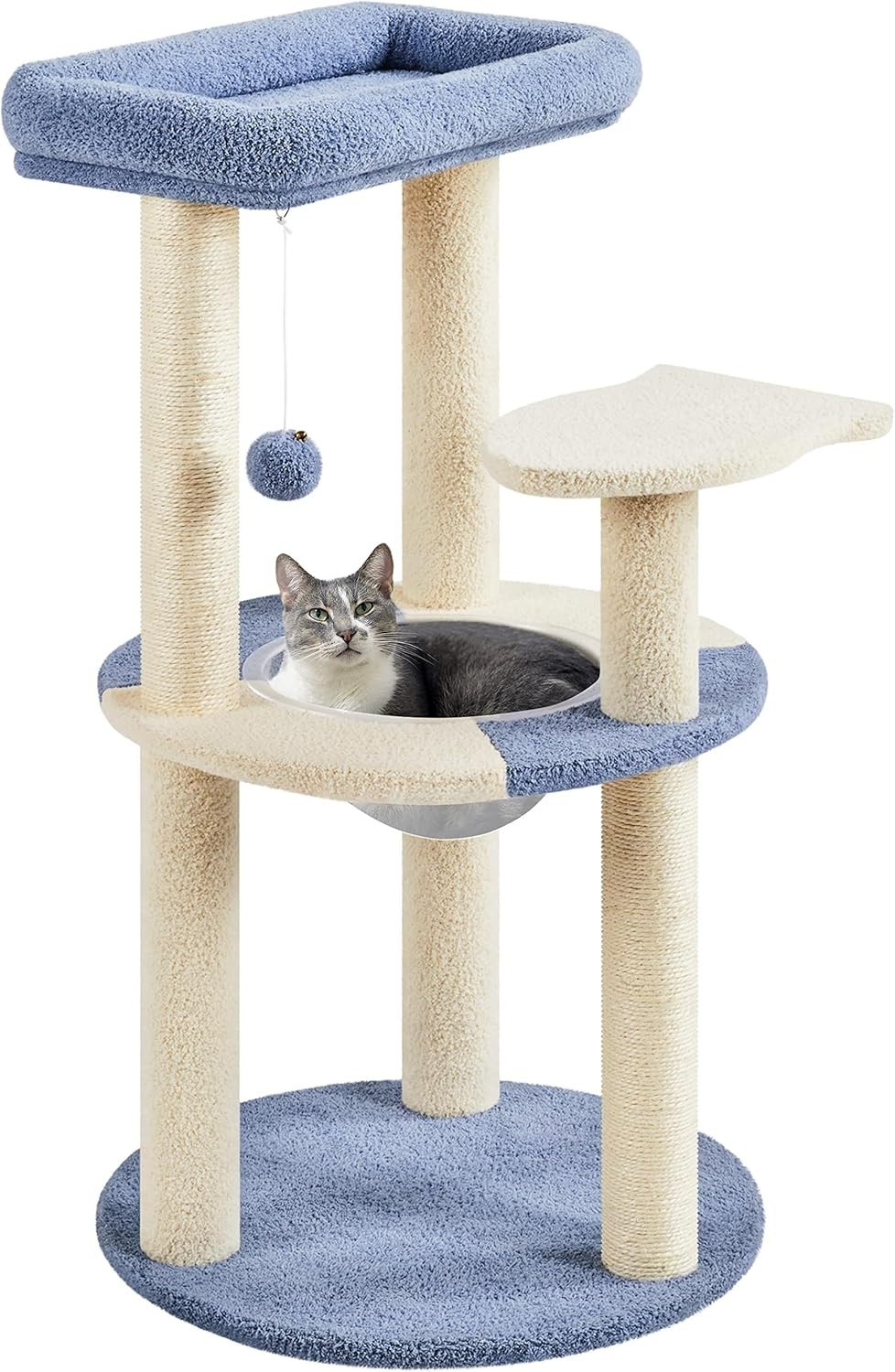 Topeakmart Small Tree for Kittens with Hanging Ball, 35.5″ H, Blue/Beige
