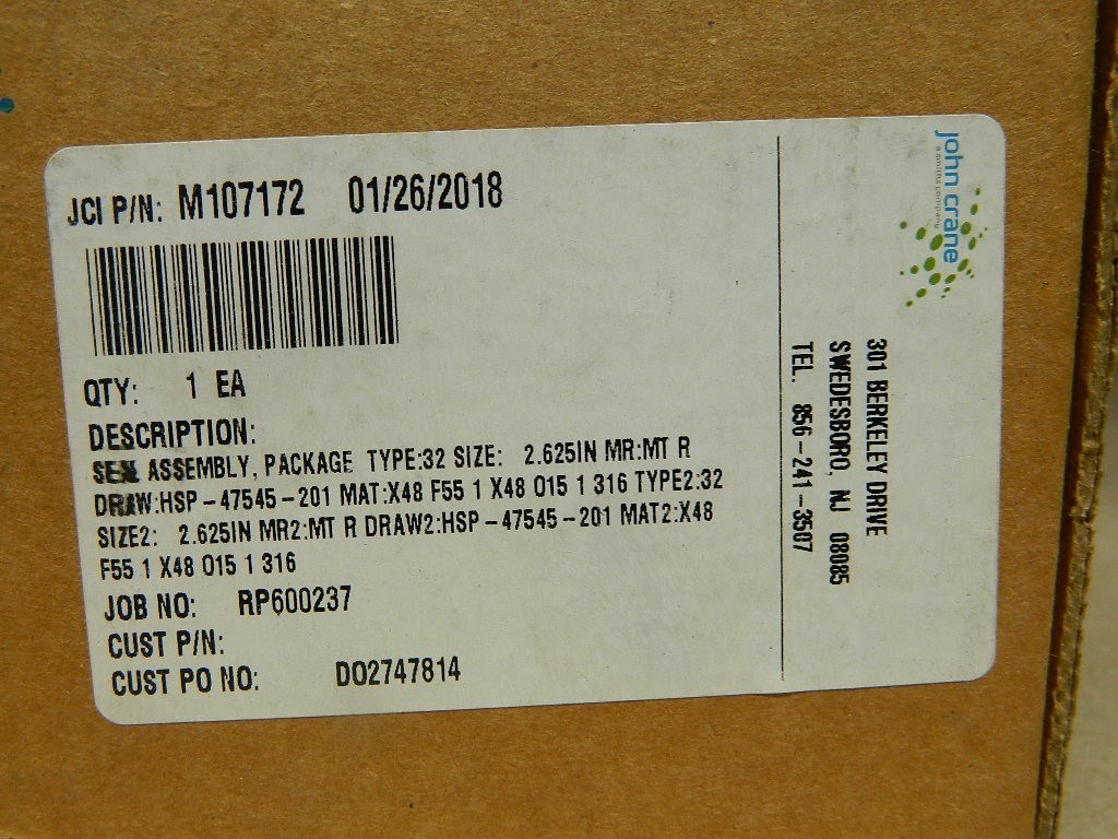 JOHN CRANE NEW M107172 Type 32 Size 2.625″ Seal Cartridge Assembly LOT # 26