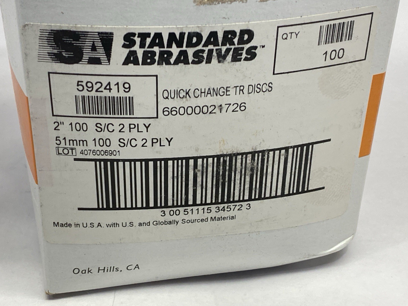 3M 592419 Standard Abrasives Quick Change Silicon Carbide 2 Ply Disc 2″ BOX 100
