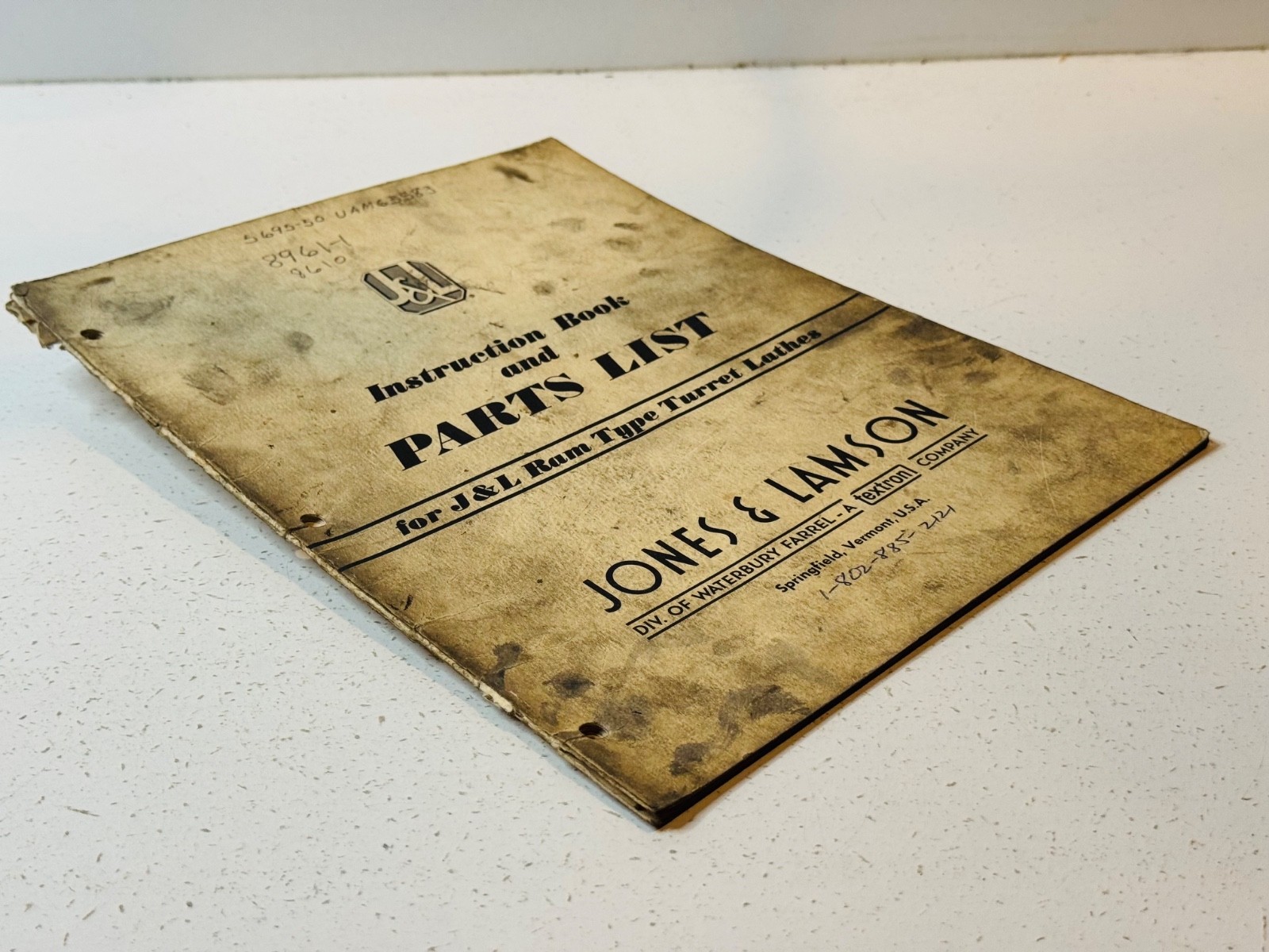 J&L Jones Lamson Ram Turret Lathe Instruction BooK Part List Service Shop Manual