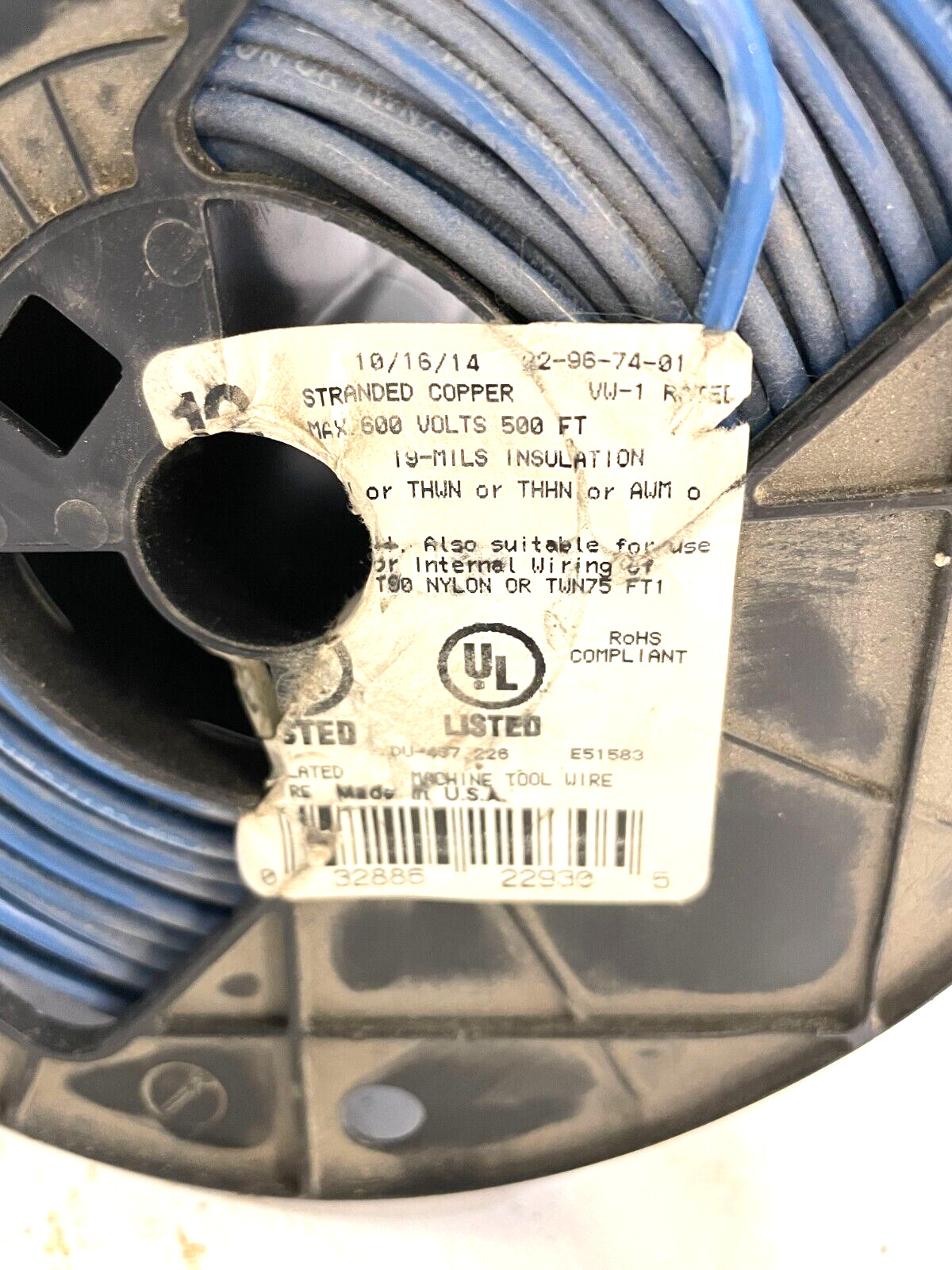 SOUTHWIRE STRANDED COPPER WIRE E51583 12 AWG MAX 600 VOLTS, PARTIAL ROLL ~400FT