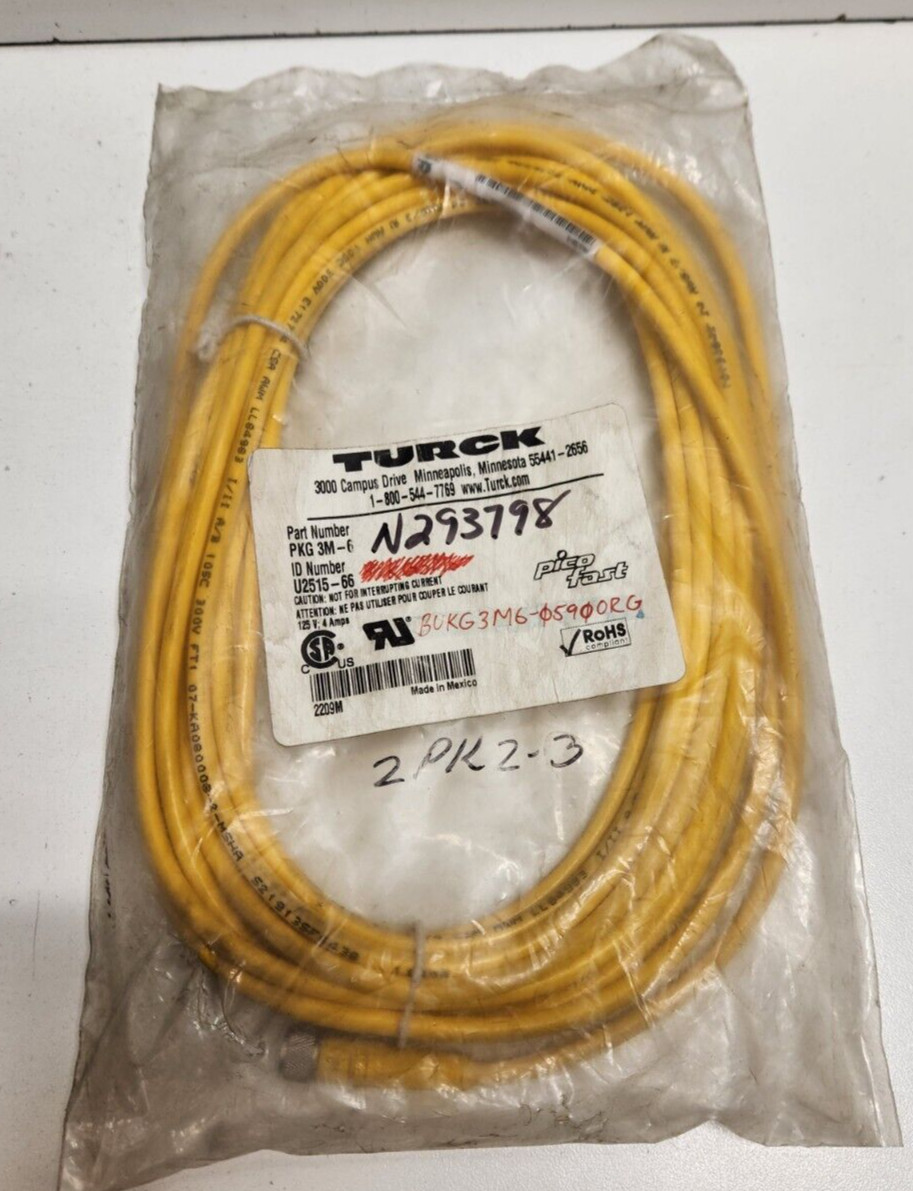 NEW OLD STOCK! TURCK M8 PICOFAST 6 METER 4-PIN CORDSET PKG-3M-6 U2515-66