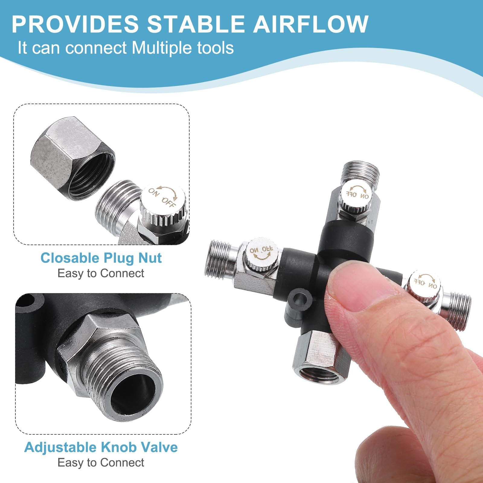 3 Way Brush Adapter, 1/8″ BSP Hose Splitter Manifold with Adjust Knob Valve, …