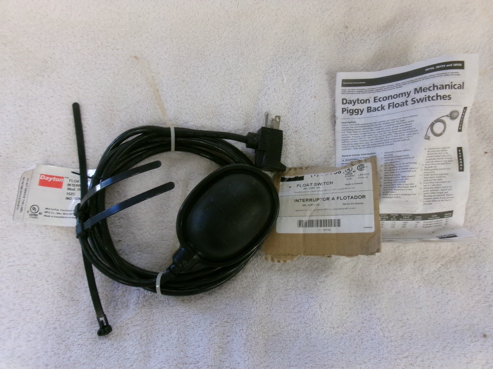 NEW Dayton Float Switch 10ft 115V 3BY58