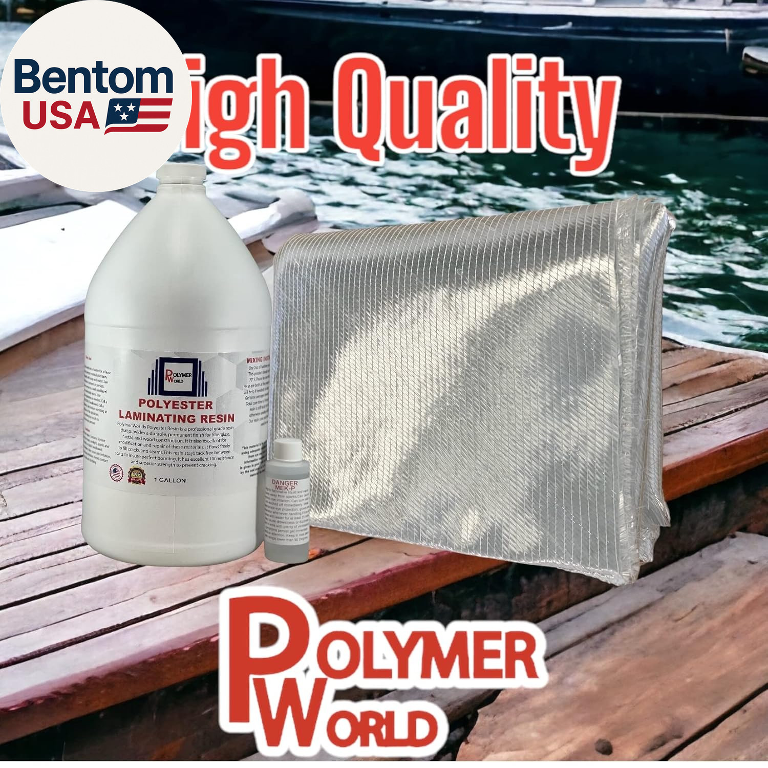 – Polyester Resin with Rolled 1708X50X4.7 Yard Biaxial Cloth, Fiberglass Repair