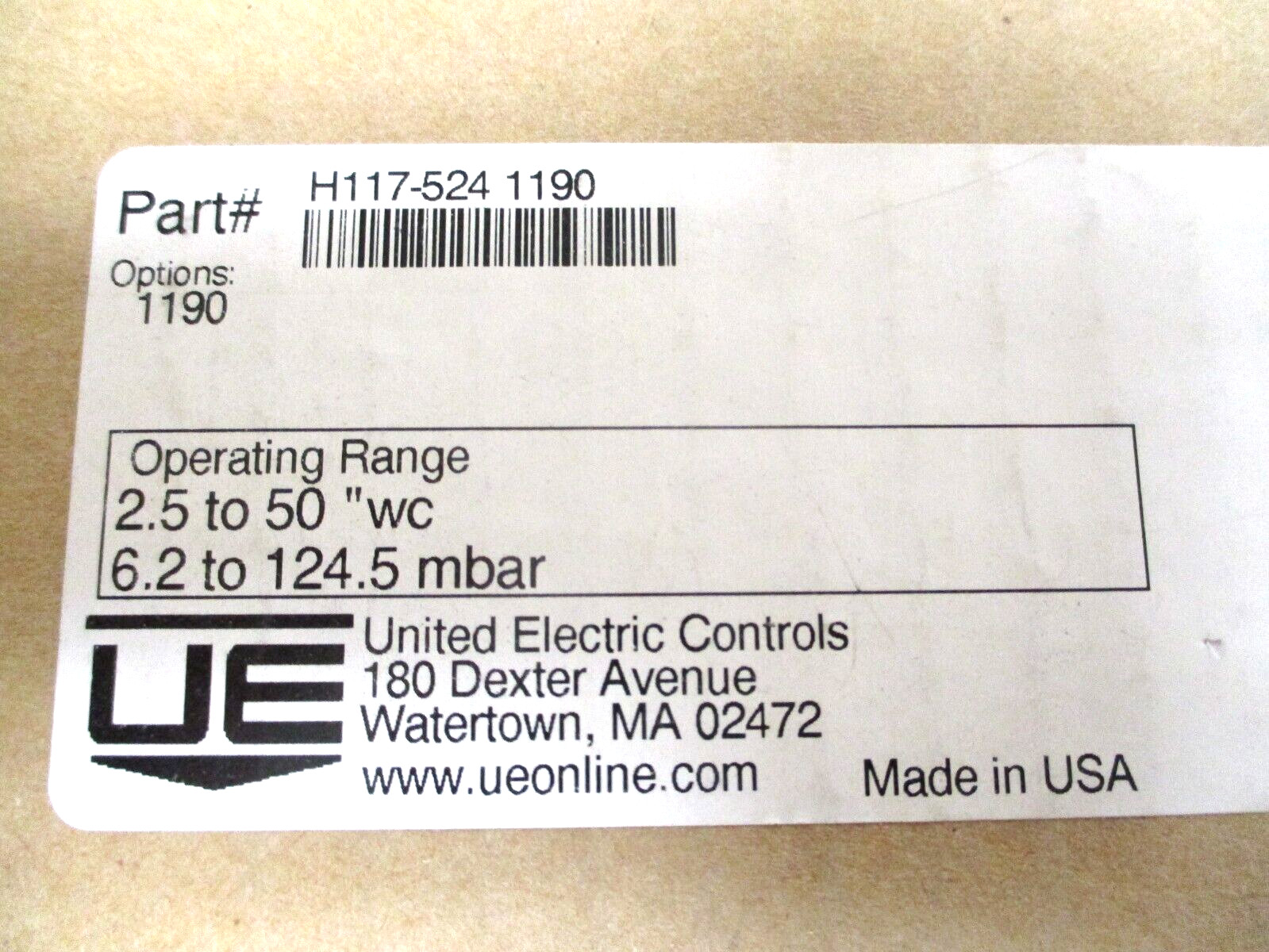 UNITED ELECTRIC CONTROLS , H117-524 , SWITCH-TRANSMITTER