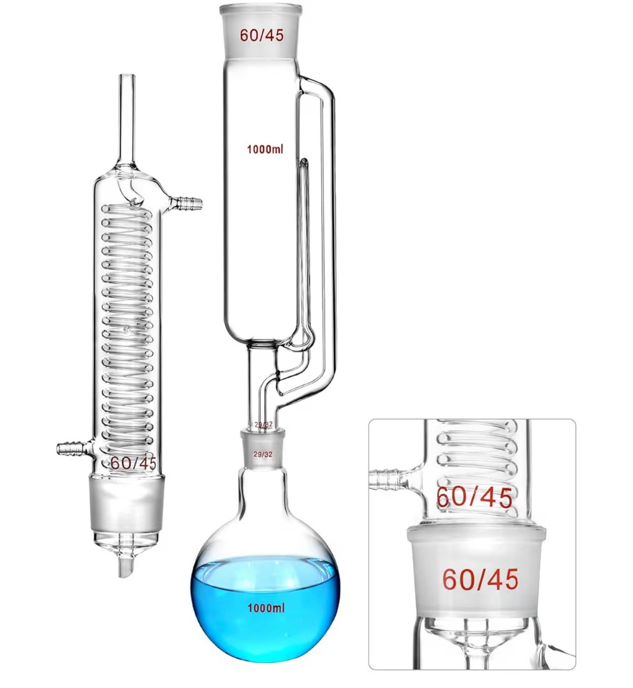 1000ml Soxhlet Extractor Kit w/ Bottle, Tube & Condenser (29/32, 60/45)