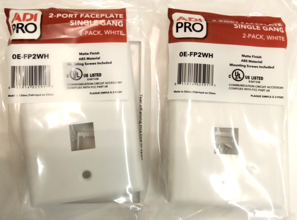 ADI Pro OE-FP2WH 2-Port Faceplate Single Gang Matte White 2-2pks / 4pcs Total