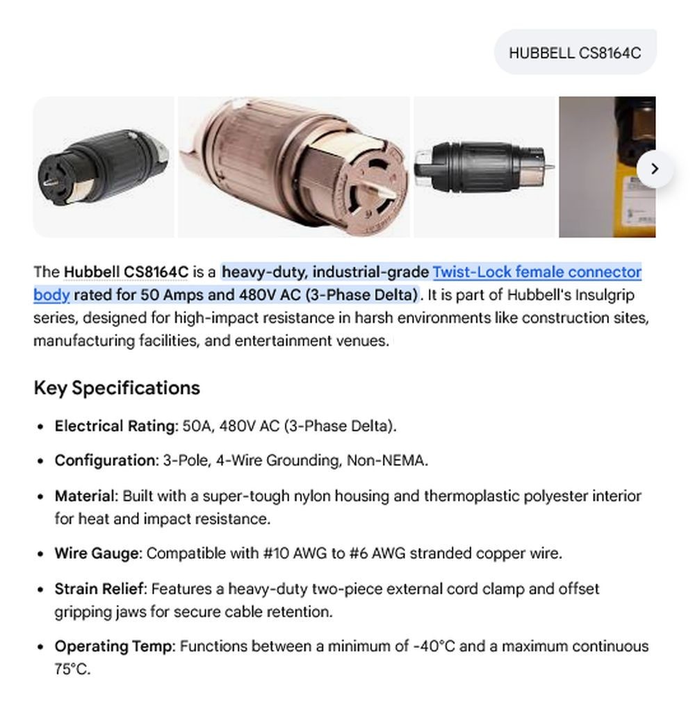 1 NEW HUBBELL CS8164C 50A 480V 3PH TWIST LOCK FEMALE CONNECTOR NIB *MAKE OFFER*