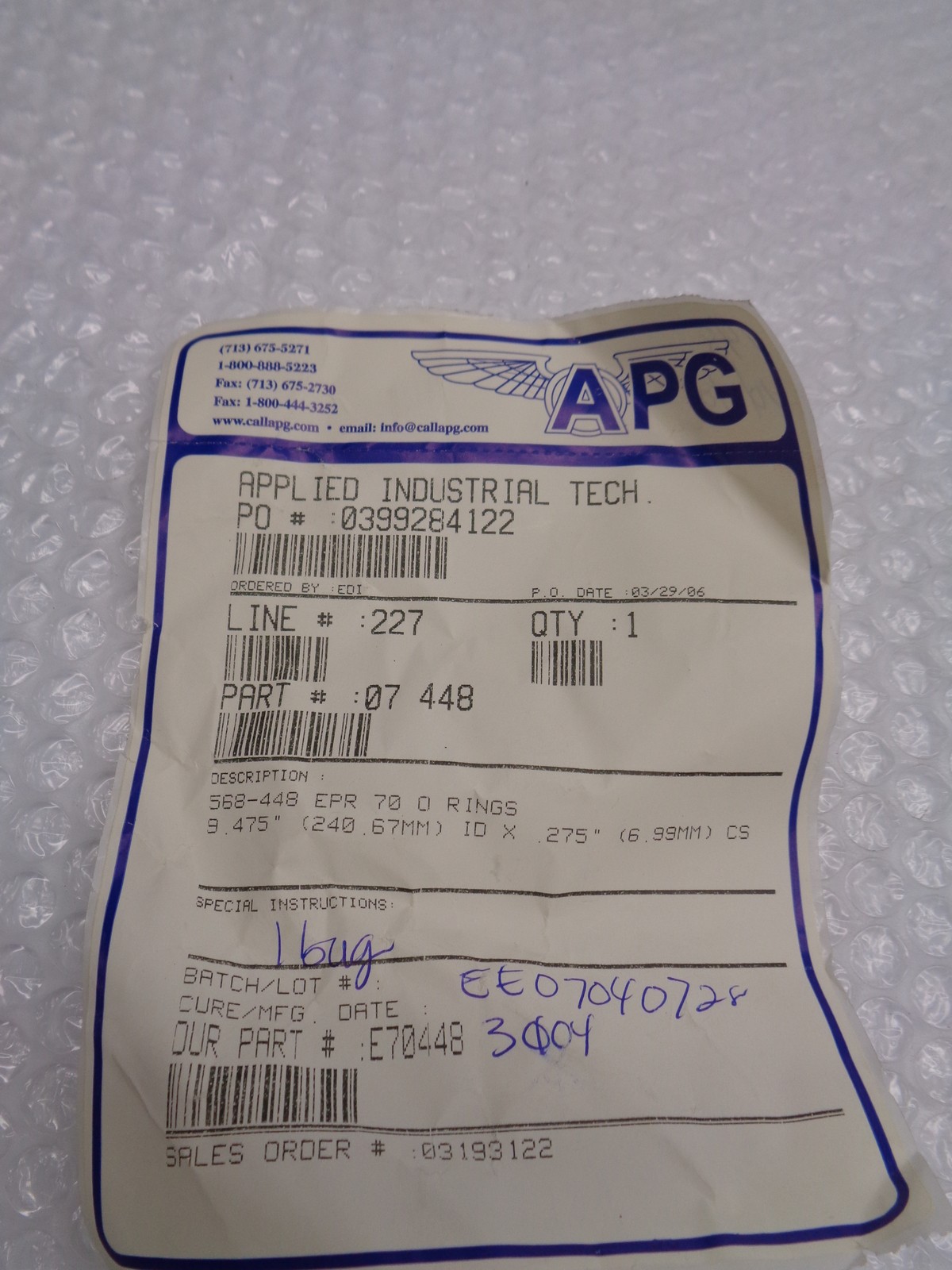 APPLIED INDUSTRIAL TECHNOLOGIES 568-448 O-RING NSMP