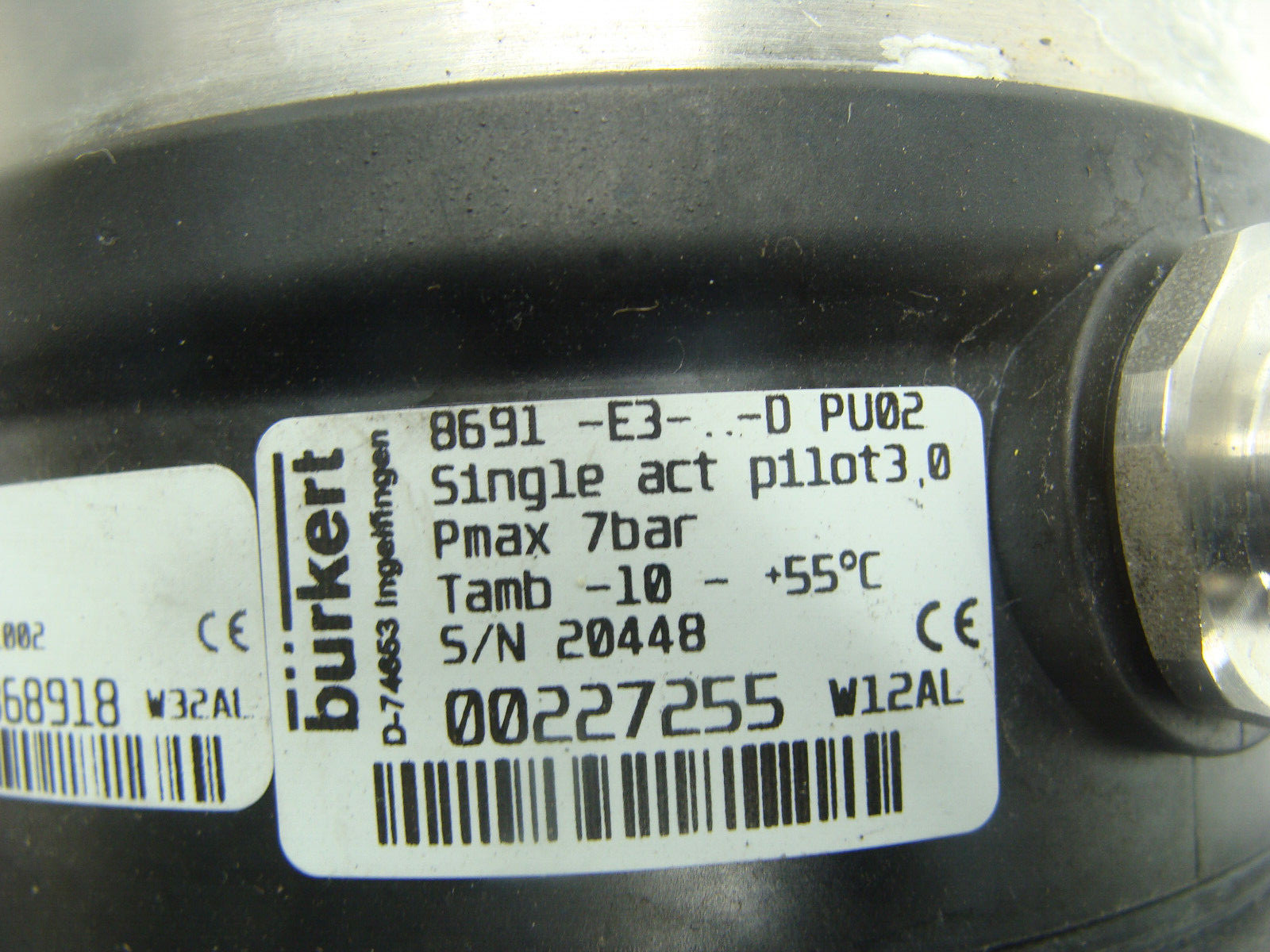 BERKERT 8801 SST CONTROL VALVE 2101 A 65P 8691-E3-D PU02 SINGLE ACT PILOT 3.0
