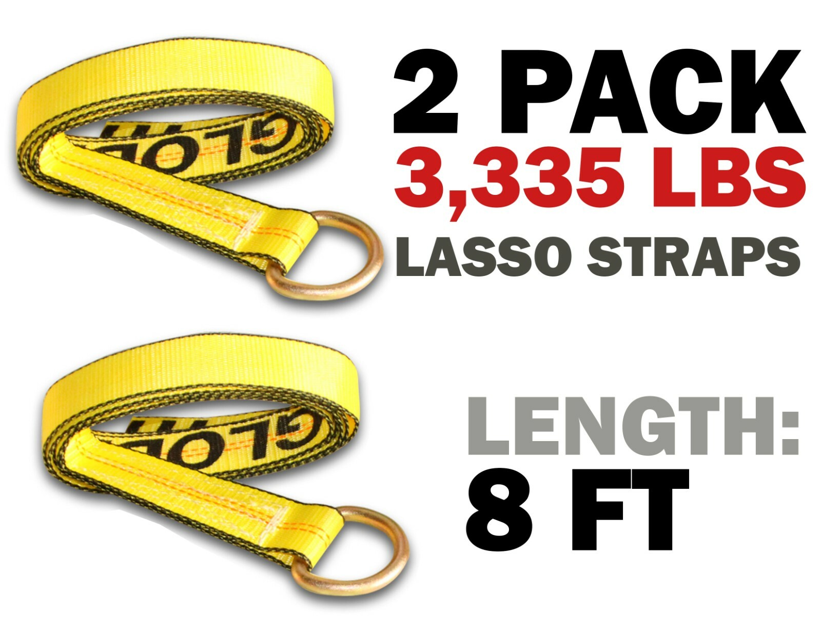 Lasso Strap 2″ x 8′ with D Ring for Wheel Tire Tie Down Car Carrier Trailer 2 PC