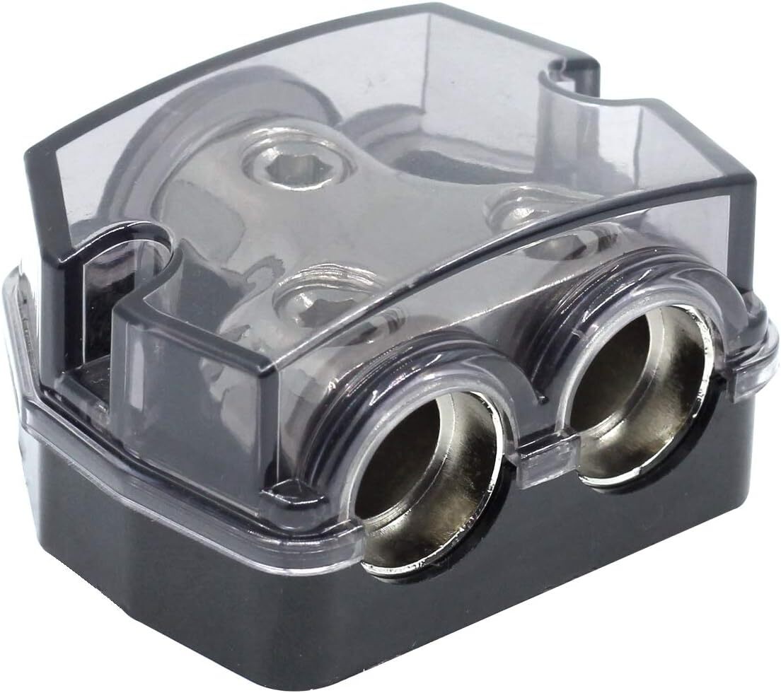 2 Way Power Distribution Block, 0/2/4 AWG Gauge in, 0/4/8/10 1x0GA+2x0GA