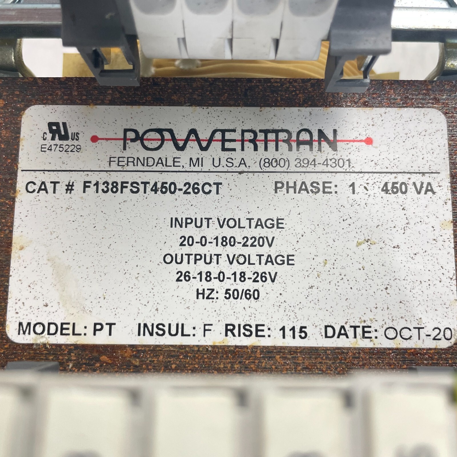 POWERTRAN F138FST450-26CT Isolation Transformer