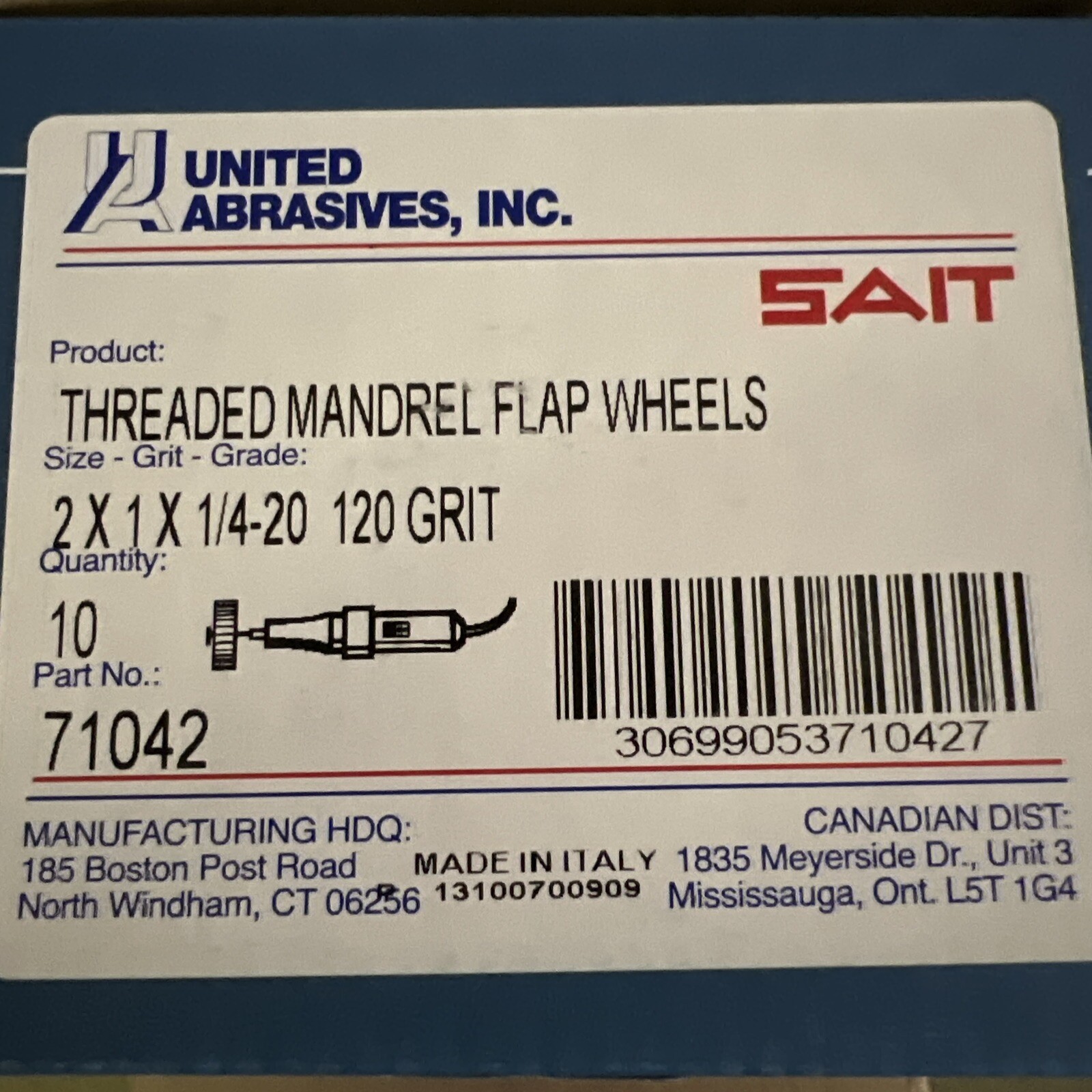 10ea United Abrasives SAIT 71042 2×1 2A Threaded Spindle, 120g, Box Of 10ea