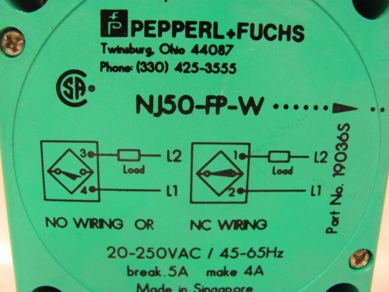 PEPPERL+FUCHS NJ50-FP-P1 INDUCTIVE SENSOR 20-250VAC 45-65Hz NEW