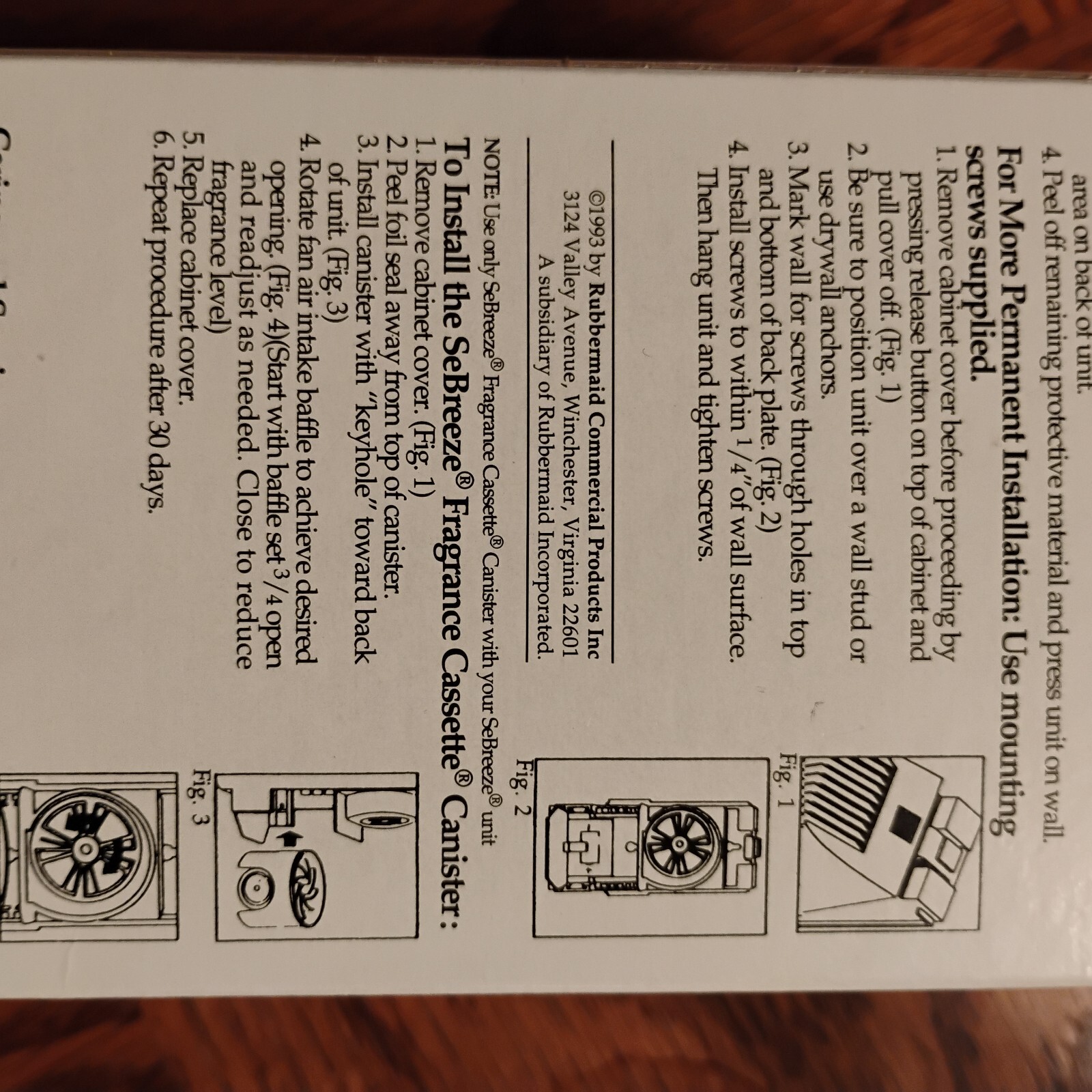 5114 RUBBERMAID SEBREEZE AUTOMATIC ODOR CONTROL SYSTEM MADE IN USA New