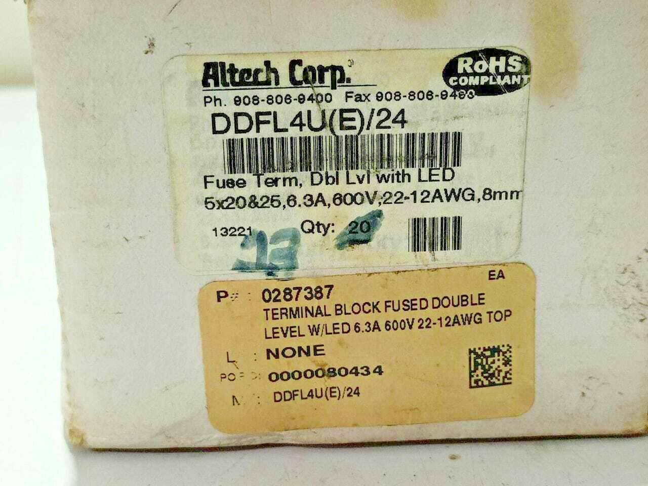 Altech Corp DDFL4U24 Fuse Terminal Block Connectwell DDFL 4U – 20pc lot