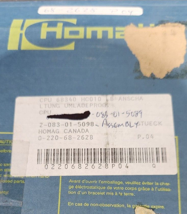 Homag CPU CIRCUIT BOARD 68340 HC010 2-083-01-5089 / 5081 Flash Refurb Homatic