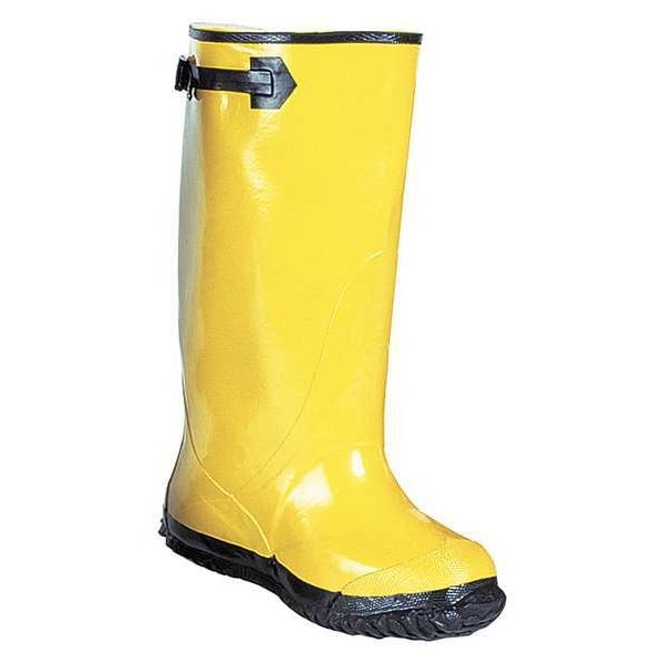 Overboots, Plain Toe, Rubber, 17 In H, Pull On, Cleated Sole, Yellow, 9