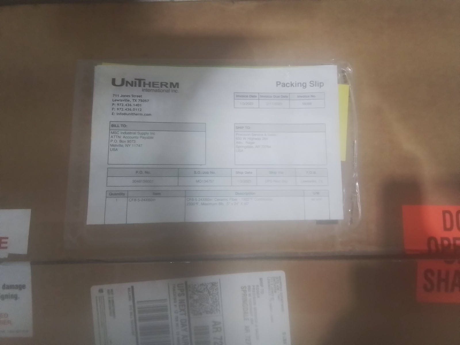 UNITHERM CF8-5-24X60in Ceramic Fiber (K8D)