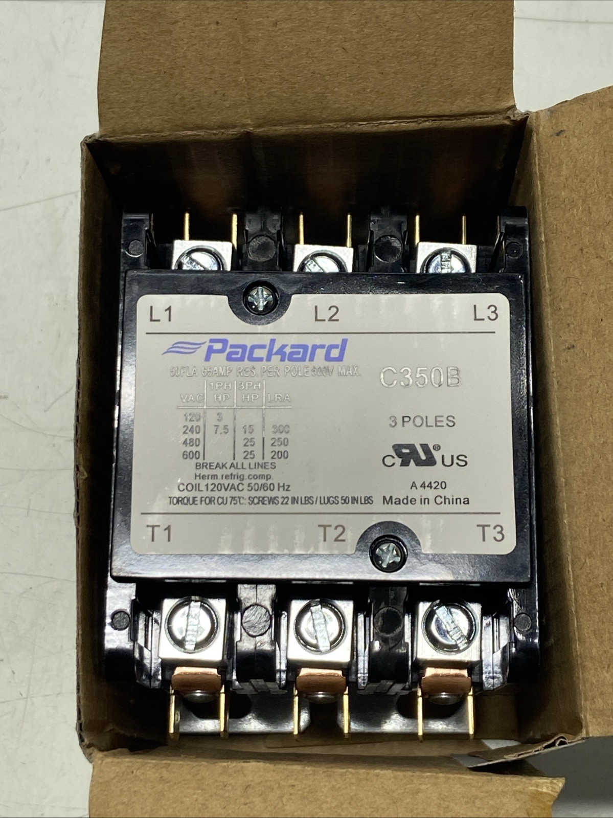Packard C350B 3 Pole 50A 120V Contactor