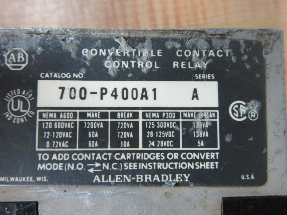 Allen Bradley 700-P400A1 Starter Relay 700P400A1 w/700-PB40