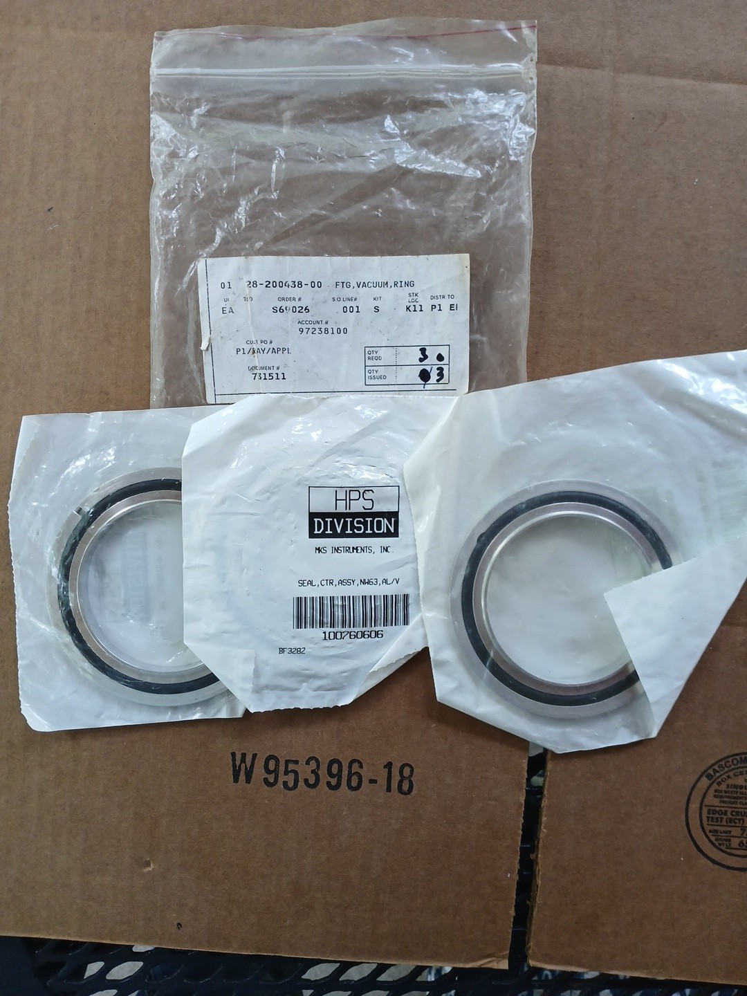Lot of 3 MKS HPS 100760606 Varian 28-200438-00 Vacuum Centering Ring NW63 Seal