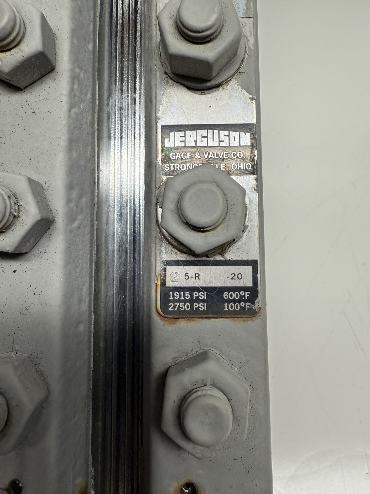 Jerguson Gage & Valve 2 5-R 20 Sight Glass 1915PSI-600F 2750PSI-100F