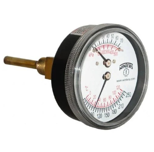 Winters TTD401 Tridicator, 0-75 psi/kPa Pressure + Temperature Gauge ¼” NPT