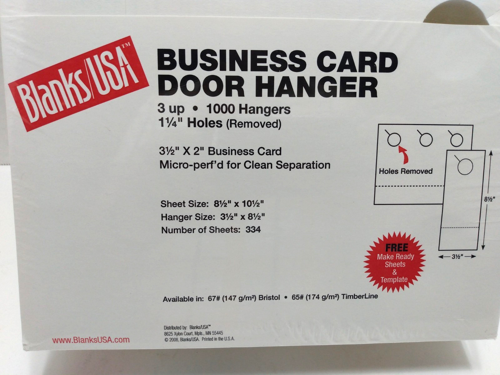 Blanks/USA business card door hangers, 1000 Pc Finished, White, DHBC10B63WH, New