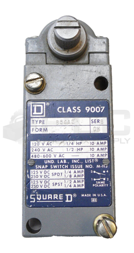SQUARE D 9007 B54A2 /B LIMIT SWITCH 600VAC 1/2HP 10A *READ*