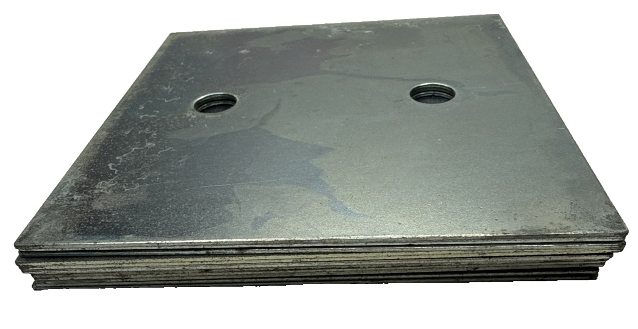 (Lot of 12) 4.25″ Square Shims Zinc Coated, Some Flaws 1mm Thick, 2 holes 7/16″
