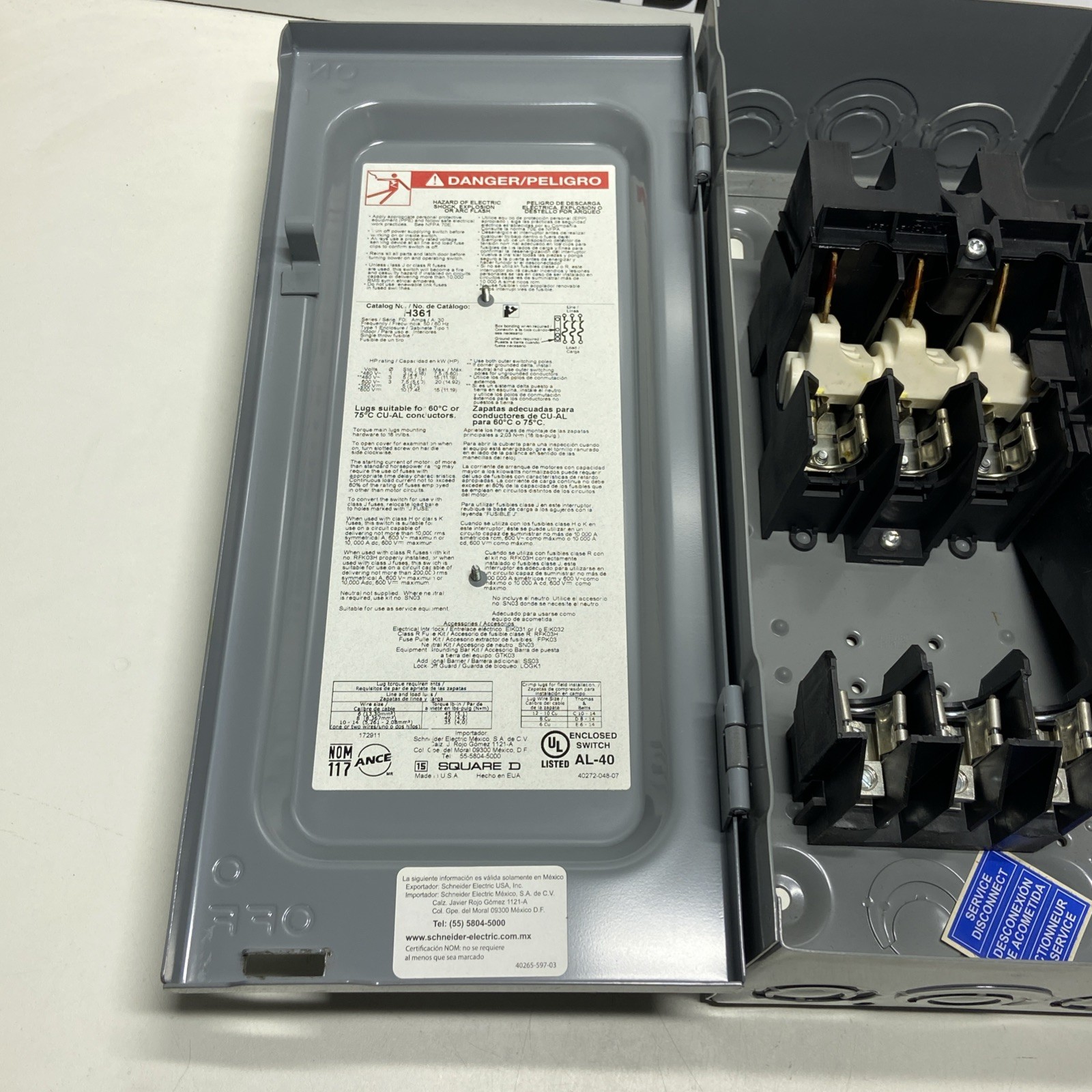 NEW Square D AL-40 30A 60VAC Heavy Duty Safety Switch *FREE SHIPPING*