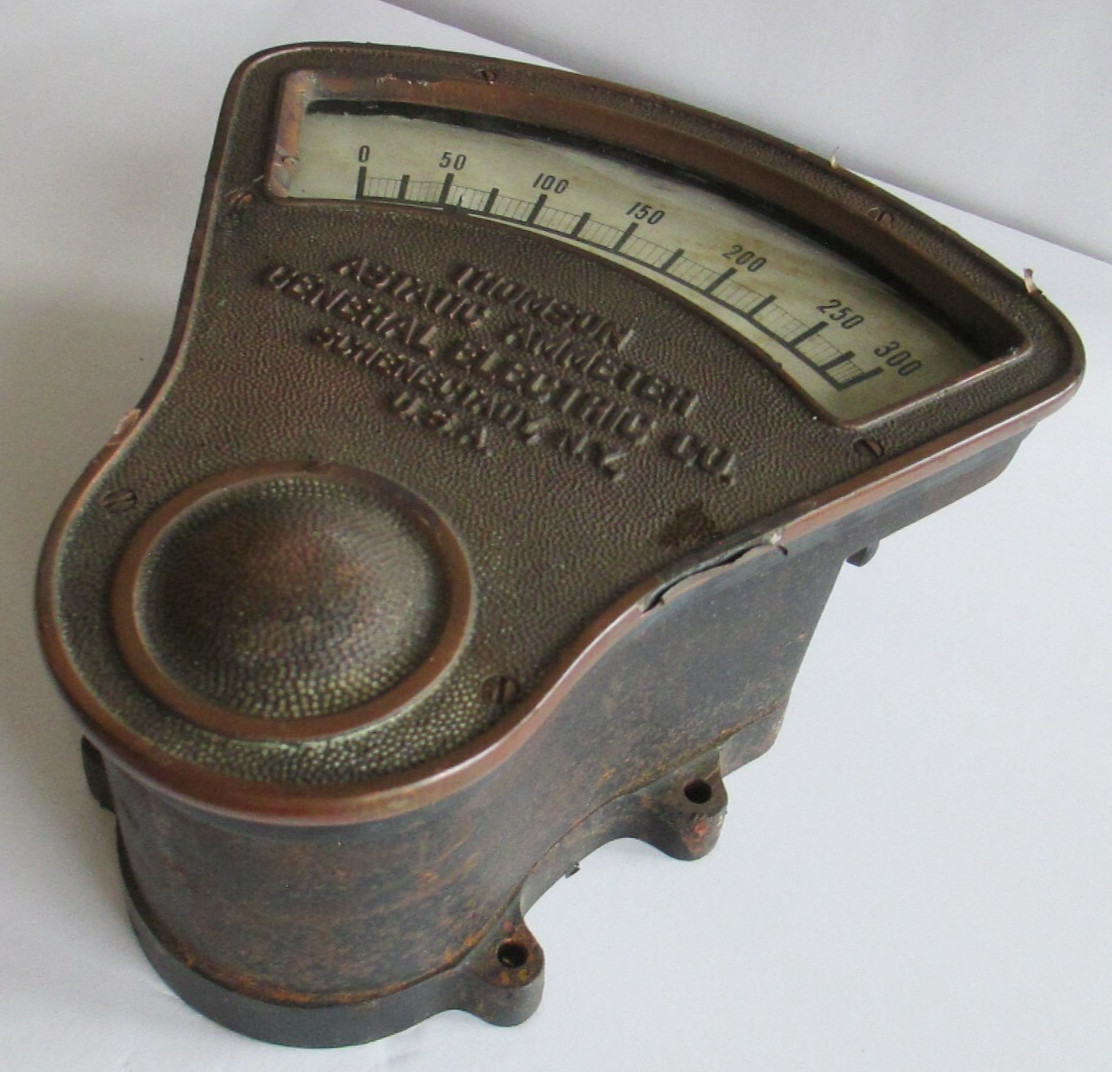 Antique Brass Plated GENERAL ELECTRIC Amp Thompson Astatic Meter , 9.5″ C59