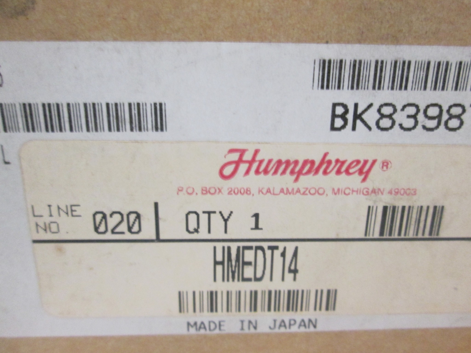 Humphrey, HMEDT14, Vacuum Ejector, New