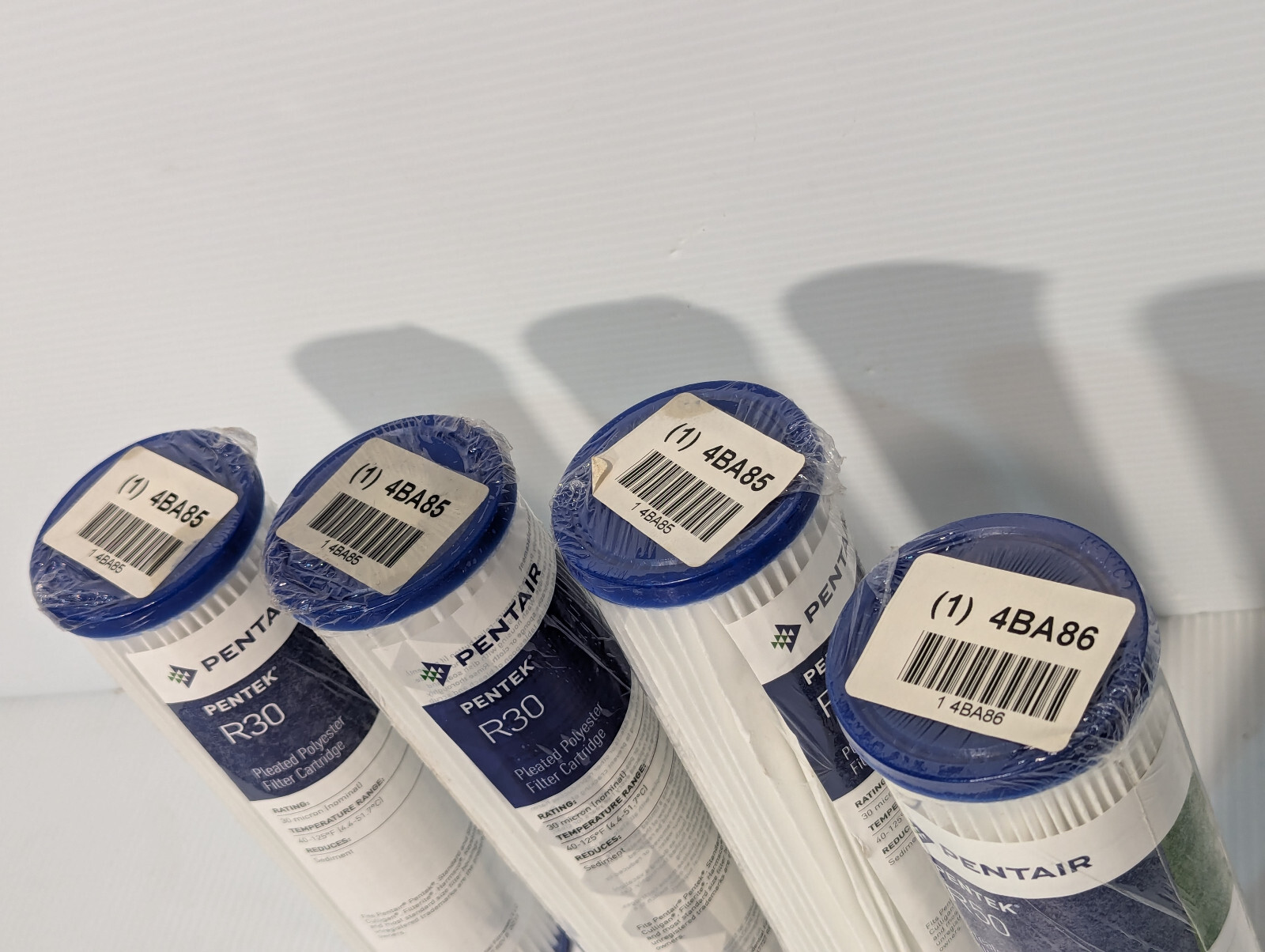 Lot of 4: Asstd. Pentair Pentek R30, R50 Pleated Filter Cartridges, 30-50 micron