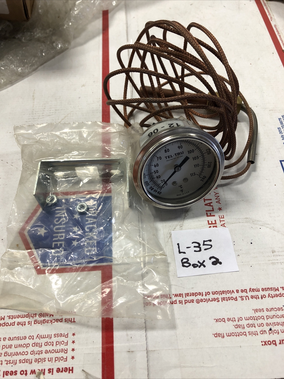 TEL-TRU THERMOMETER 40-240F 0-115C with brass probe and wire harness and mount