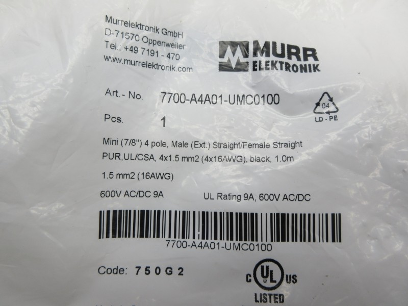 MURR ELEKTRONIK 7700-A4A01-UMC0100 600VAC/DC 9A NSMP