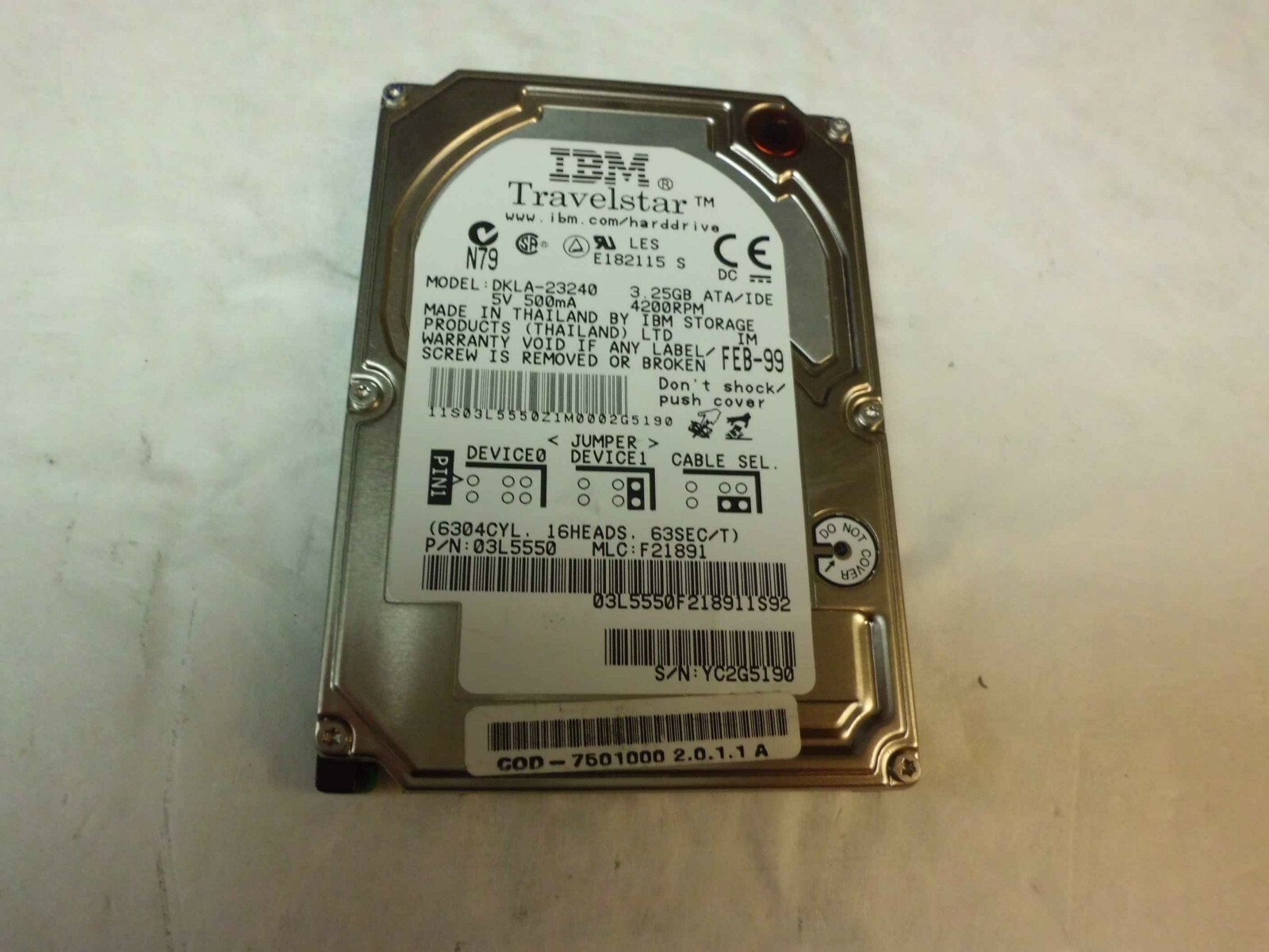 3.25GB 2.5″ IDE HARD DRIVE LAPTOP DKLA-23240 03L5550 IBM TRAVELSTAR 9.5MM TESTED