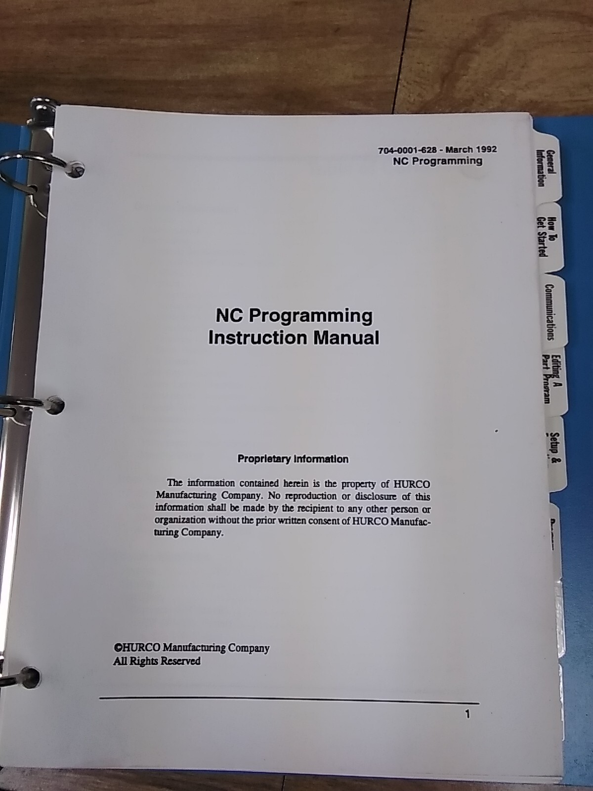 Hurco NC Programming Instruction Manual 704-0001-628